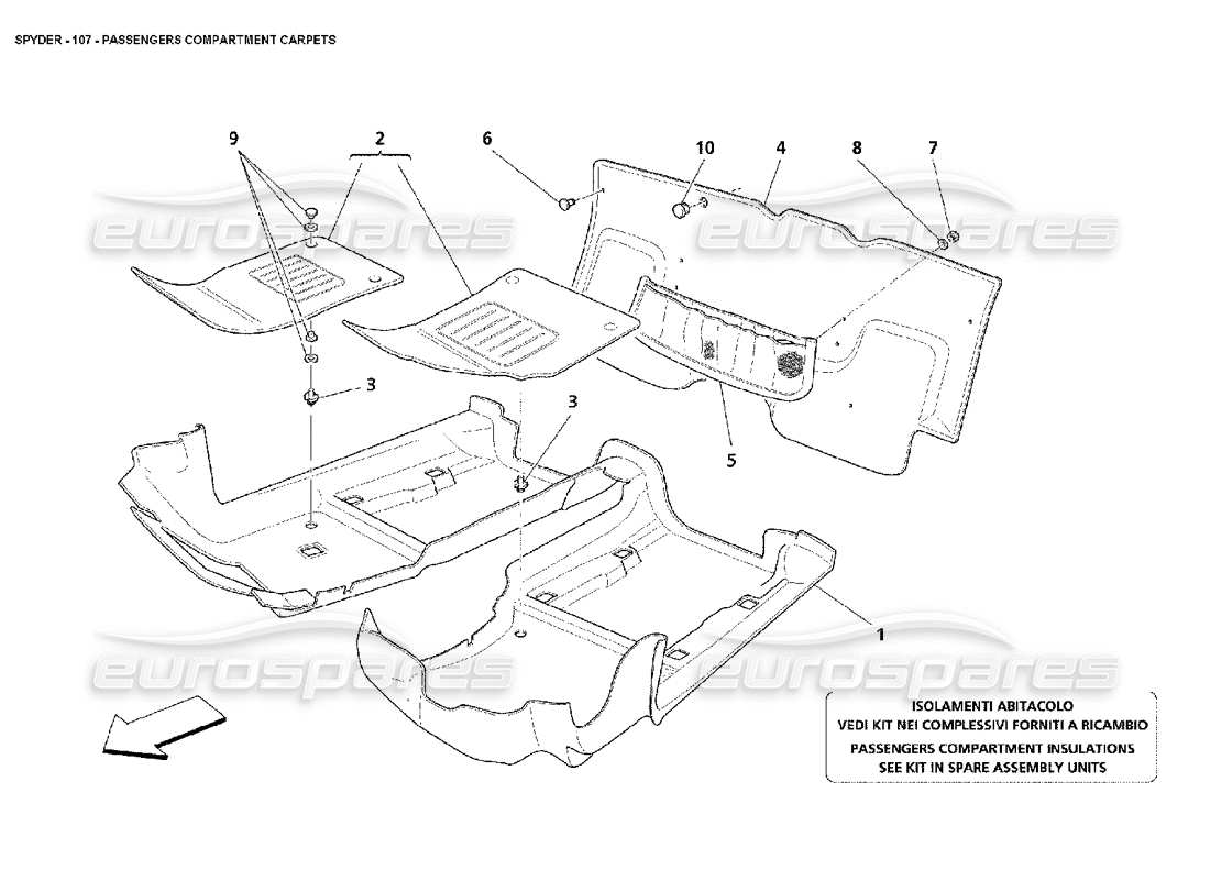 maserati 4200 spyder (2002) passengers compartment carpets part diagram