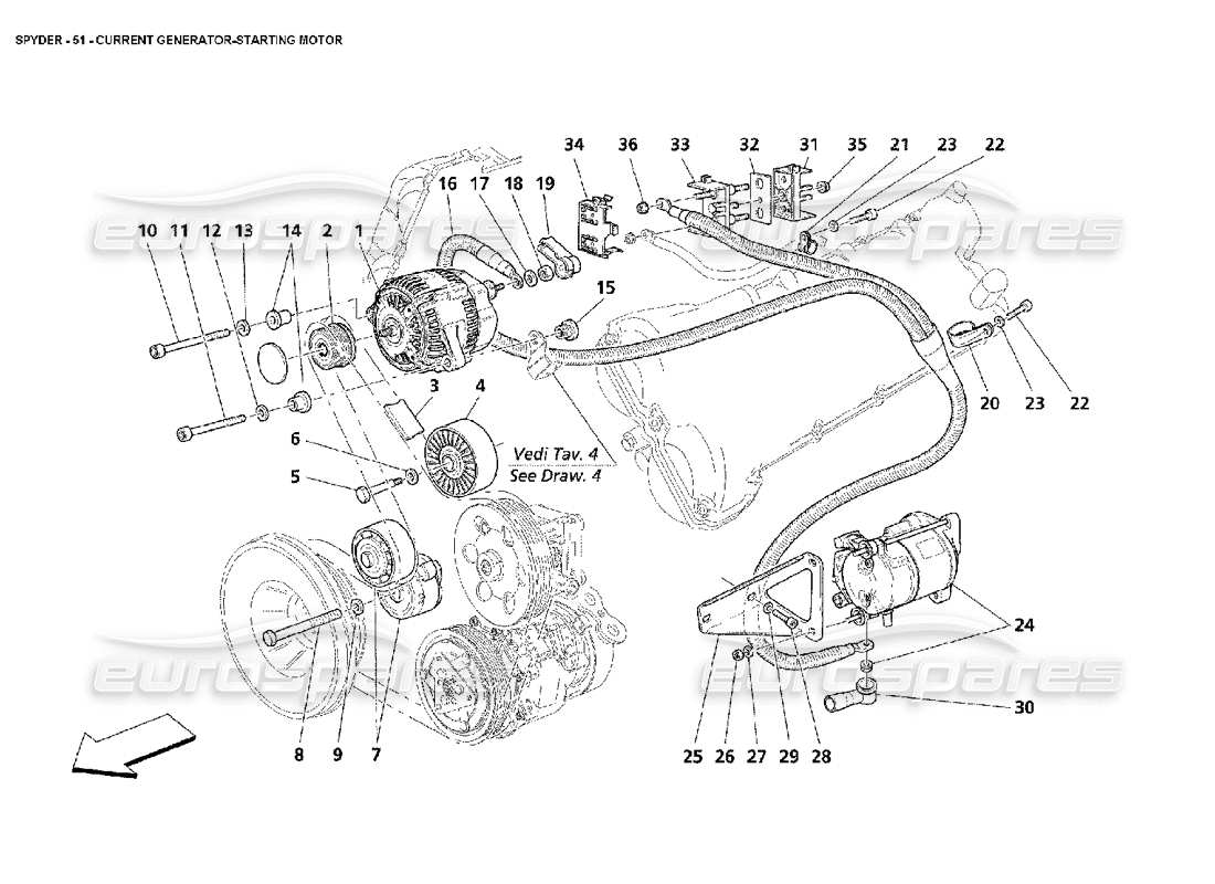 maserati 4200 spyder (2002) current generator-starting motor part diagram