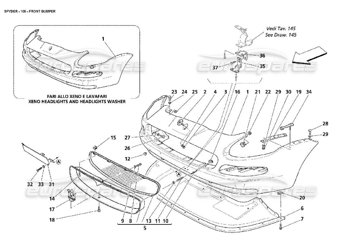 maserati 4200 spyder (2002) front bumper part diagram