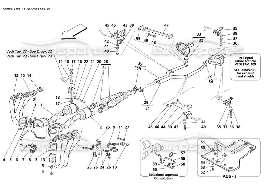 maserati 4200 coupe (2004) exhaust system part diagram