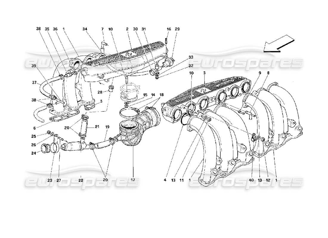 ferrari 512 m air intake manifolds part diagram