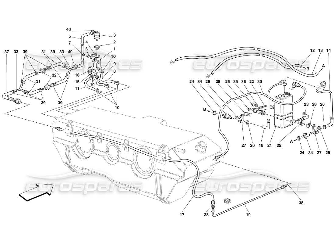 ferrari 456 m gt/m gta antievaporation device -valid for usa, cdn and aus-not for usa m.y. 2000 and cdn m.y. 2000 part diagram