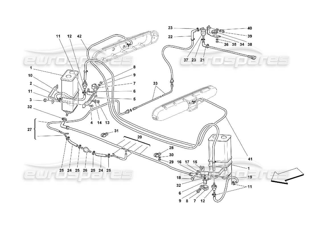 ferrari 550 maranello antievaporation device -not for usa m.y. 99, usa m.y. 2000, cdn m.y. 99 and cdn m.y. 2000 part diagram