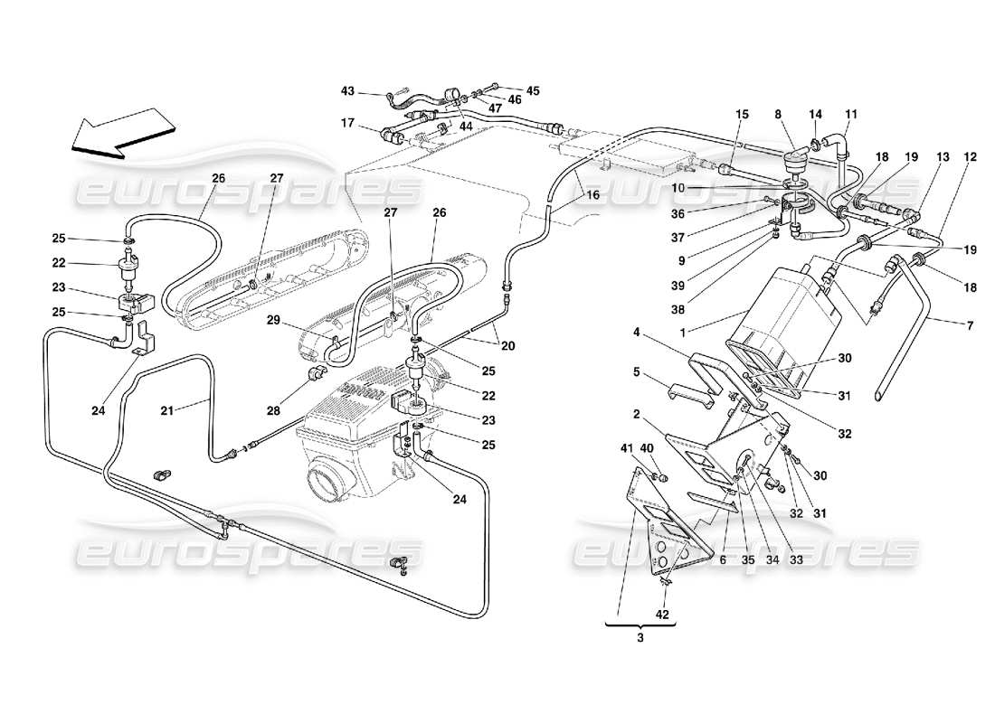 ferrari 456 m gt/m gta antievaporation device -valid for usa m.y. 2000 and cdn m.y. 2000 part diagram