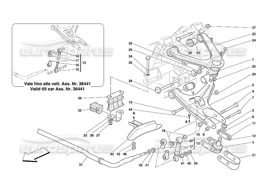 ferrari 456 m gt/m gta front suspension - wishbones and stabilizer bar part diagram