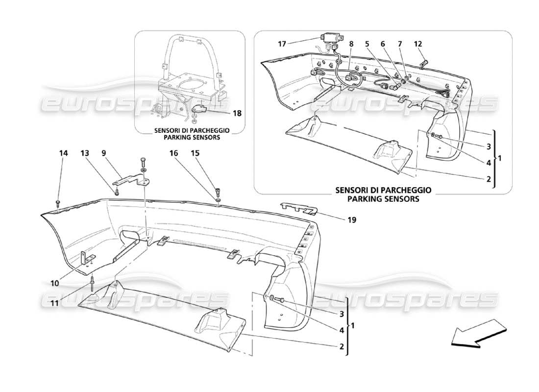 maserati 4200 spyder (2003) rear bumper part diagram