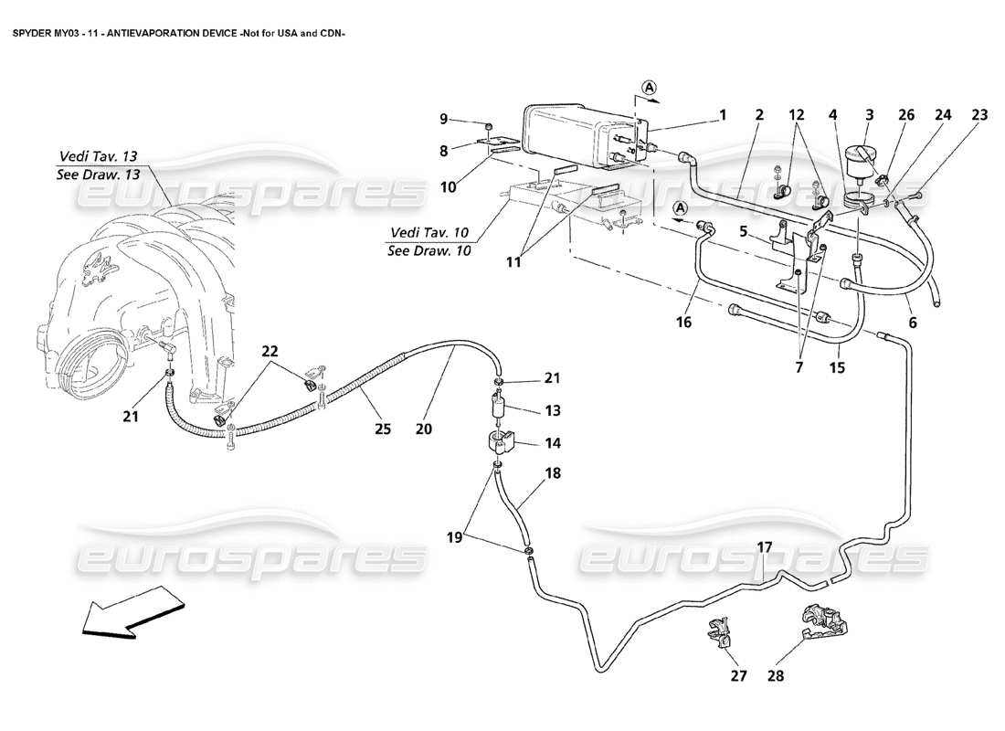 maserati 4200 spyder (2003) antievaporation device - not for usa and cdn part diagram