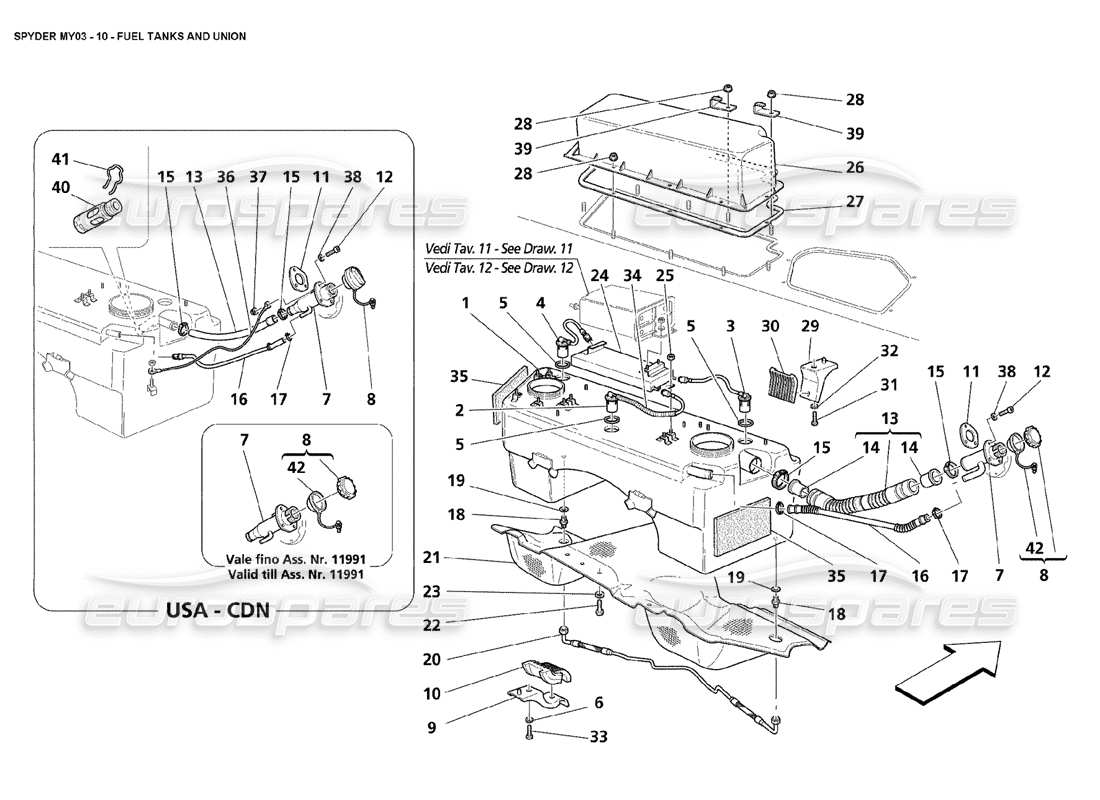 maserati 4200 spyder (2003) fuel tanks and union part diagram