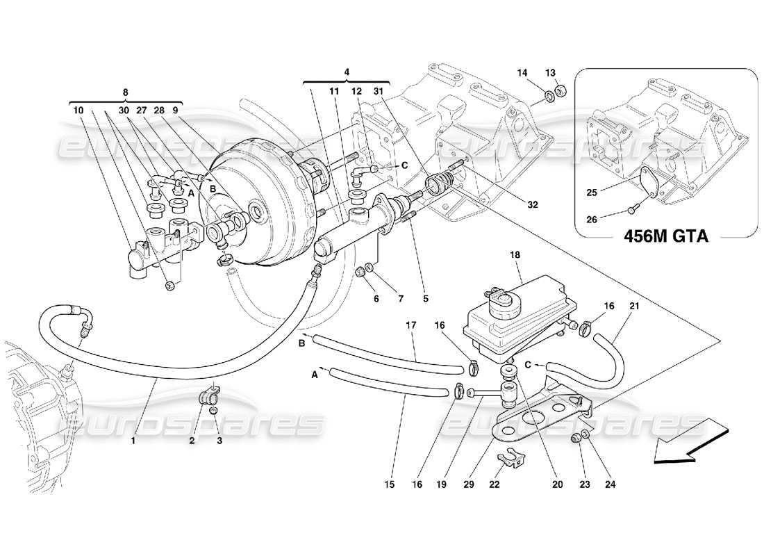 ferrari 456 m gt/m gta brake and clutch hydraulic system -not for gd part diagram