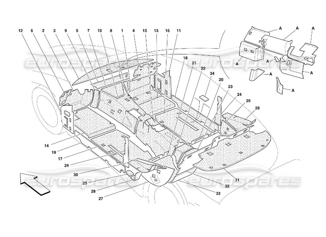 ferrari 456 m gt/m gta passengers compart. and engine compart. insulations part diagram