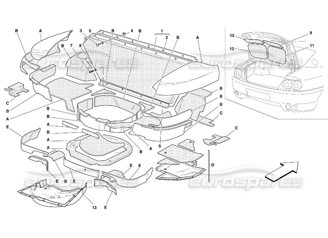 ferrari 456 m gt/m gta trunk hood insulations -not for 456m gta part diagram