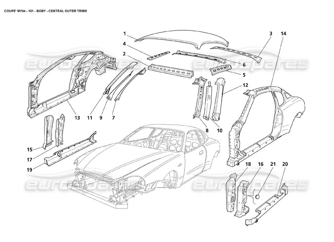 maserati 4200 coupe (2004) body central outer trims part diagram