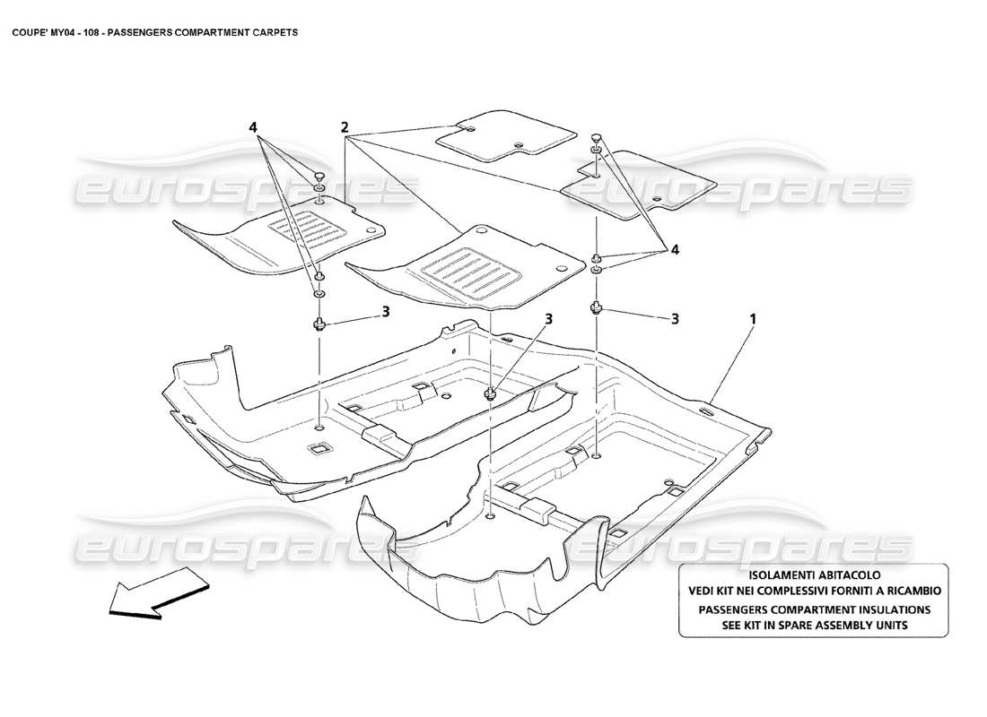 maserati 4200 coupe (2004) passengers compartment carpets part diagram