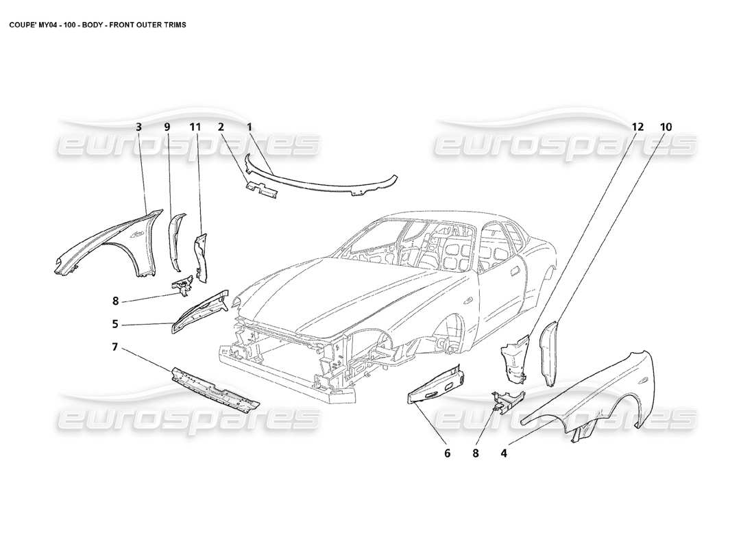 maserati 4200 coupe (2004) body front outer trims part diagram