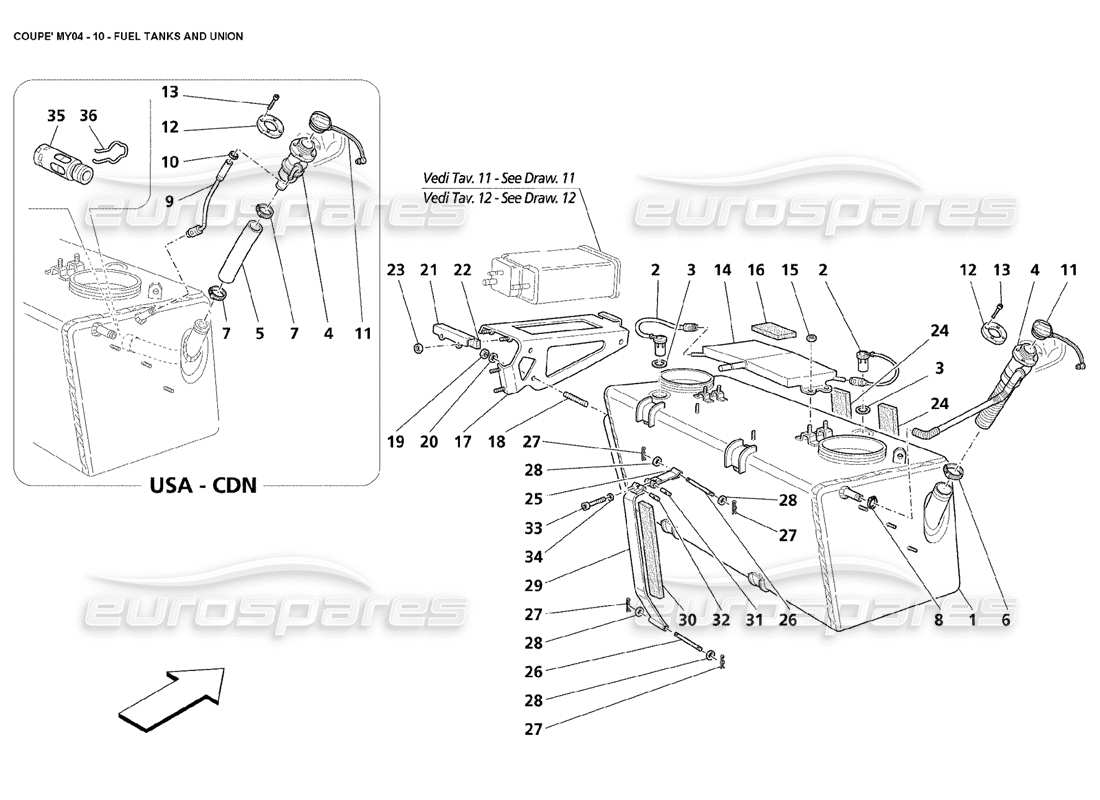 maserati 4200 coupe (2004) fuel tanks and union part diagram