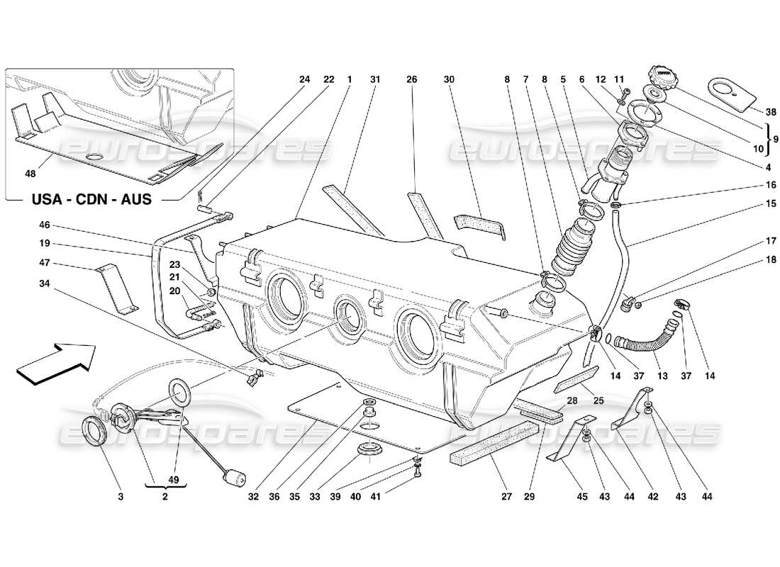 ferrari 456 m gt/m gta fuel tank -not for usa m.y. 2000 and cdn m.y. 2000 part diagram