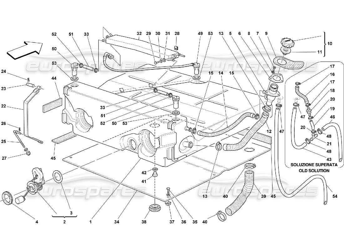 ferrari 550 maranello fuel tank -not for usa m.y. 99, usa m.y. 2000, cdn m.y. 99 and cdn m.y. 2000 part diagram