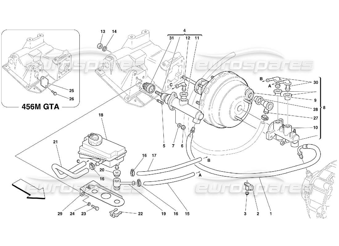 ferrari 456 m gt/m gta brake and clutch hydraulic system -valid for gd part diagram