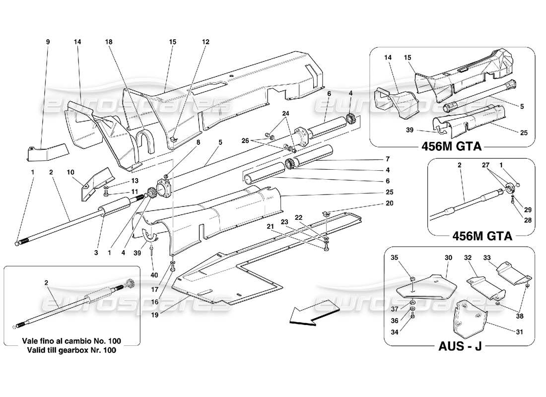 ferrari 456 m gt/m gta engine connection tube - gearbox and insulation part diagram