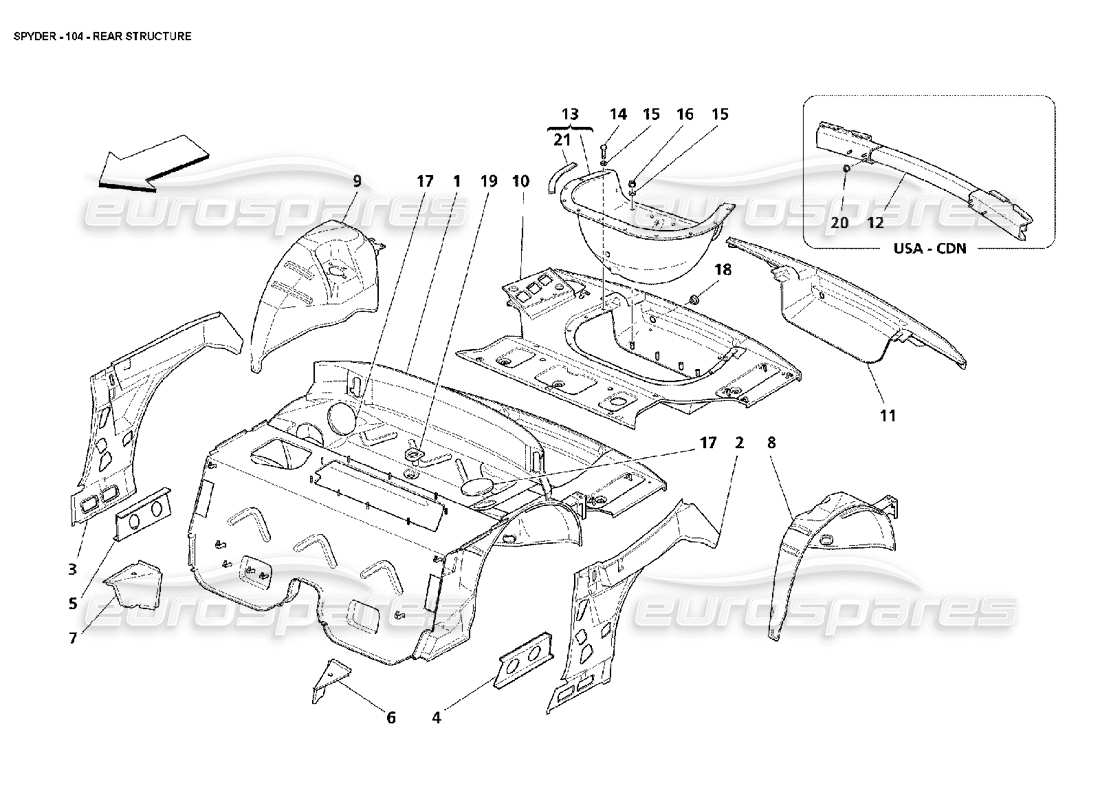 maserati 4200 spyder (2002) rear structure part diagram