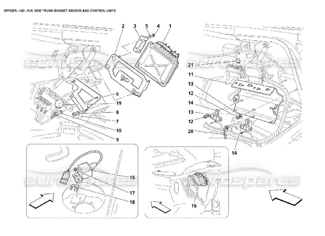 maserati 4200 spyder (2002) rh side trunk bonnet sensor and control units part diagram