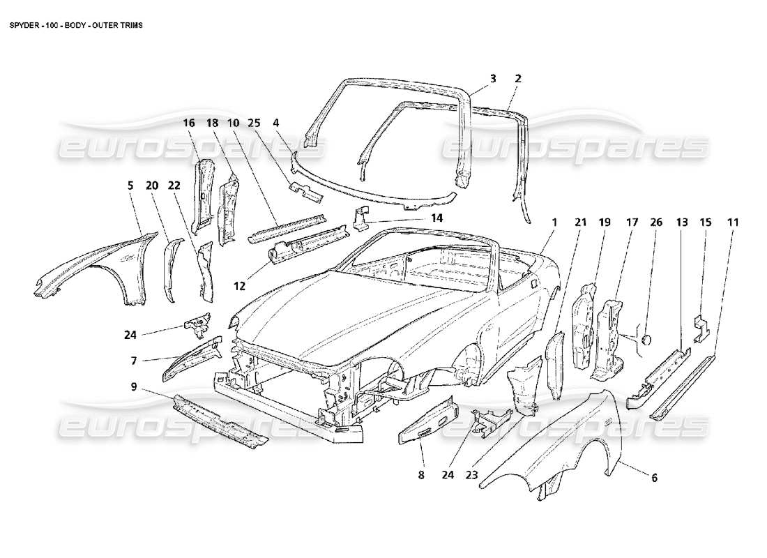 maserati 4200 spyder (2002) body - outer trims part diagram