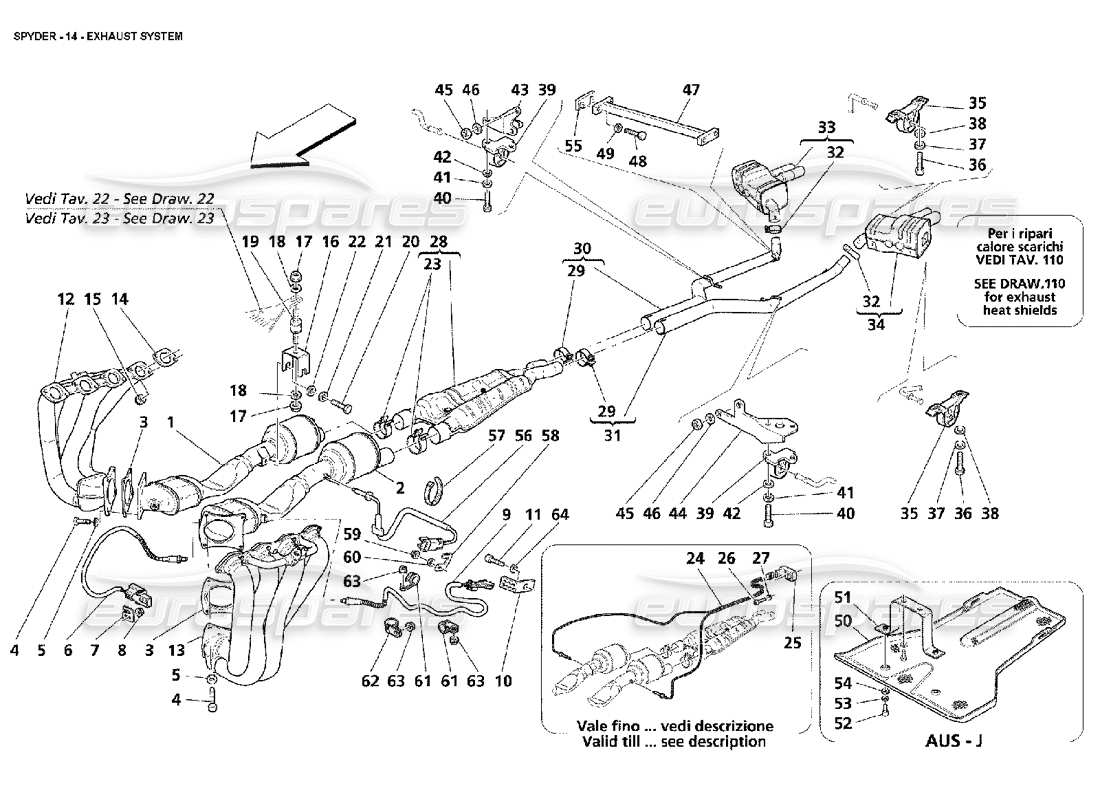 maserati 4200 spyder (2002) exhaust system part diagram