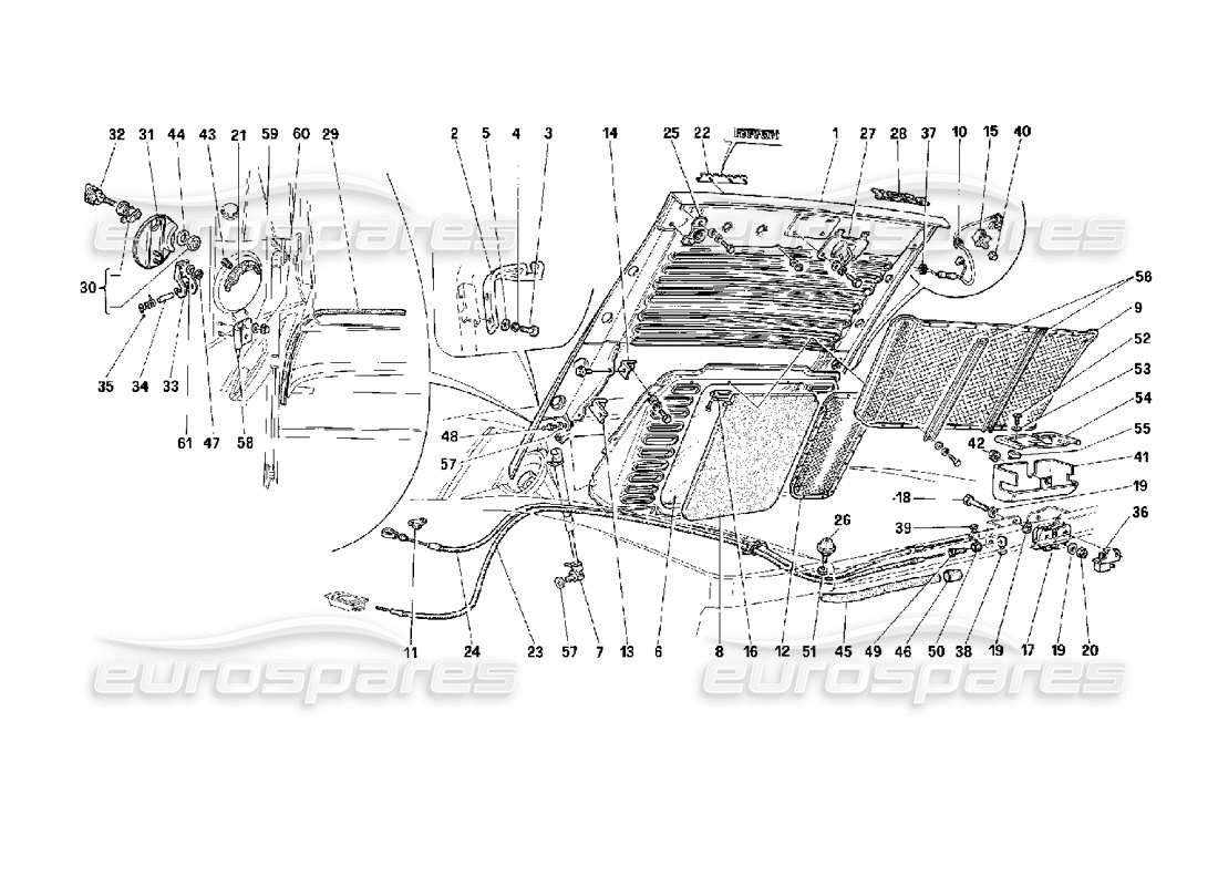 ferrari 512 m rear hood part diagram