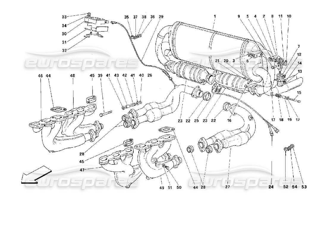 ferrari 512 m exhaust system -valid for usa, cdn, aus, ch- part diagram