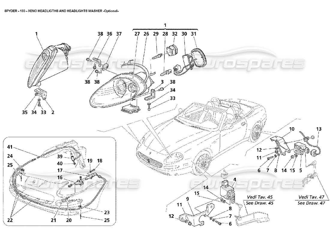 maserati 4200 spyder (2002) xeno headligths and headlights washer -optional part diagram