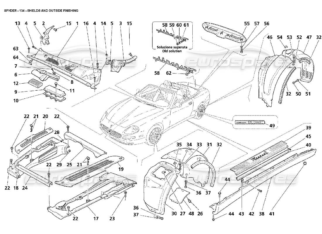 maserati 4200 spyder (2002) shields and outside finishing part diagram