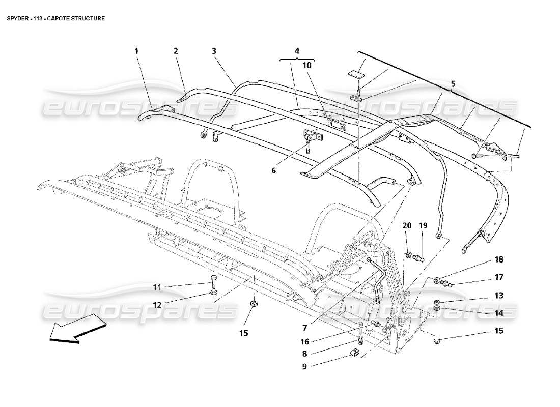 maserati 4200 spyder (2002) capote structure part diagram