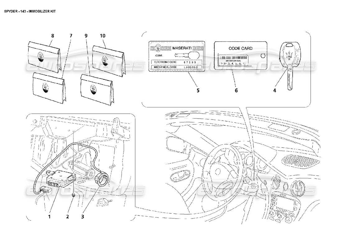 maserati 4200 spyder (2002) immobilizer kit part diagram