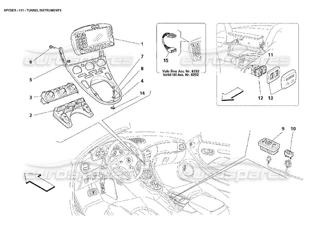 maserati 4200 spyder (2002) tunnel instruments part diagram