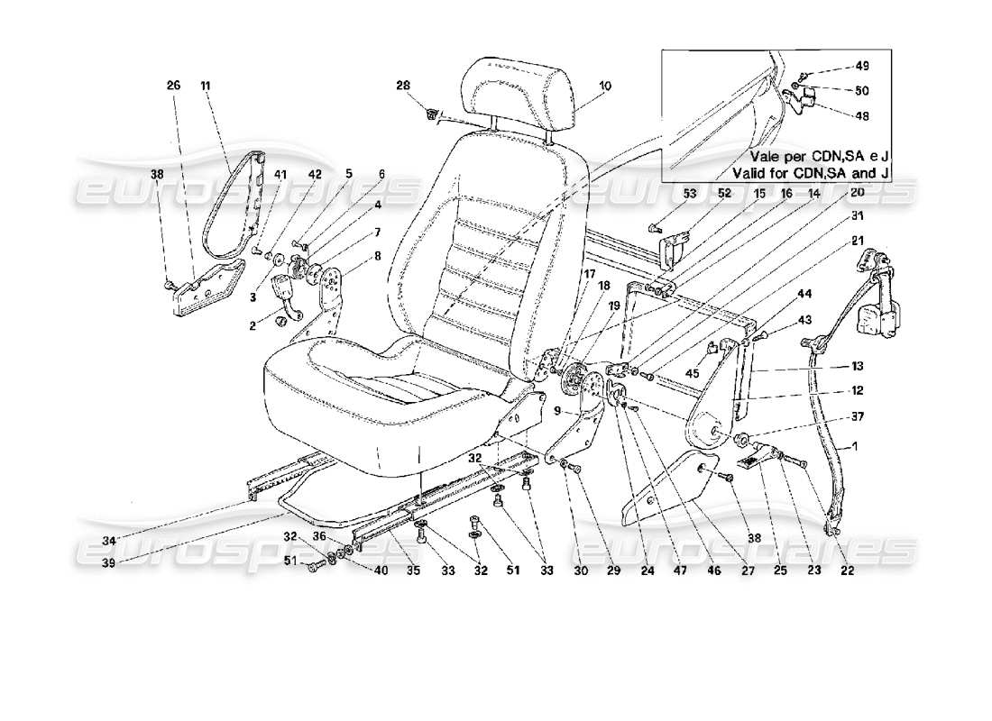 ferrari 512 m seats and safety belts -not for usa- part diagram