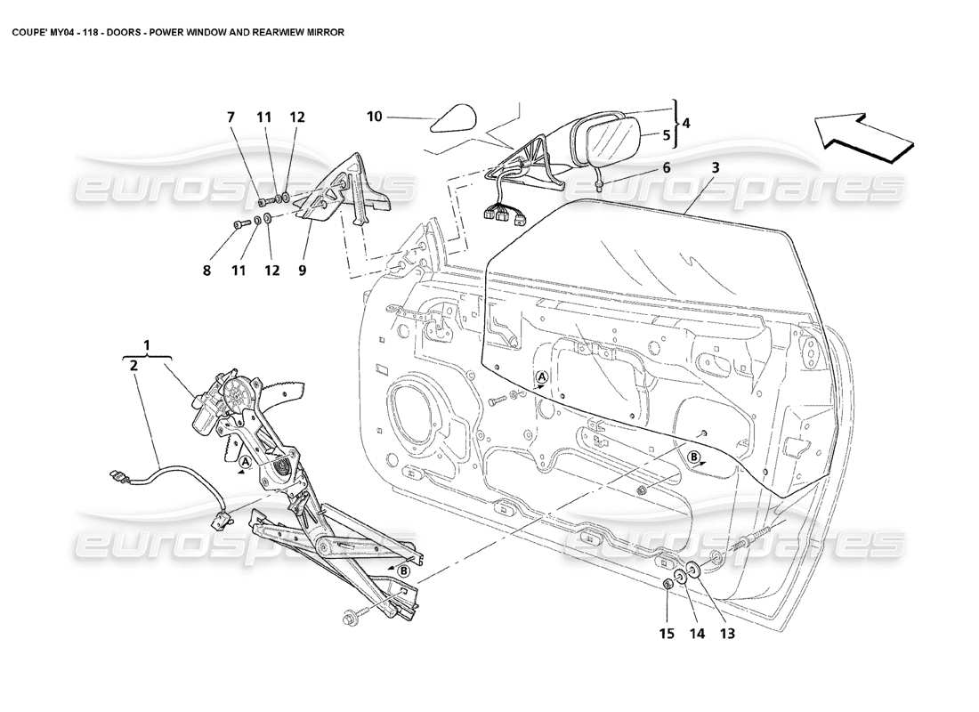 maserati 4200 coupe (2004) doors power window and rearwiew mirror part diagram