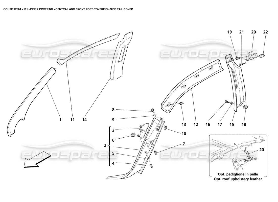 maserati 4200 coupe (2004) inner covering central and front post covering part diagram