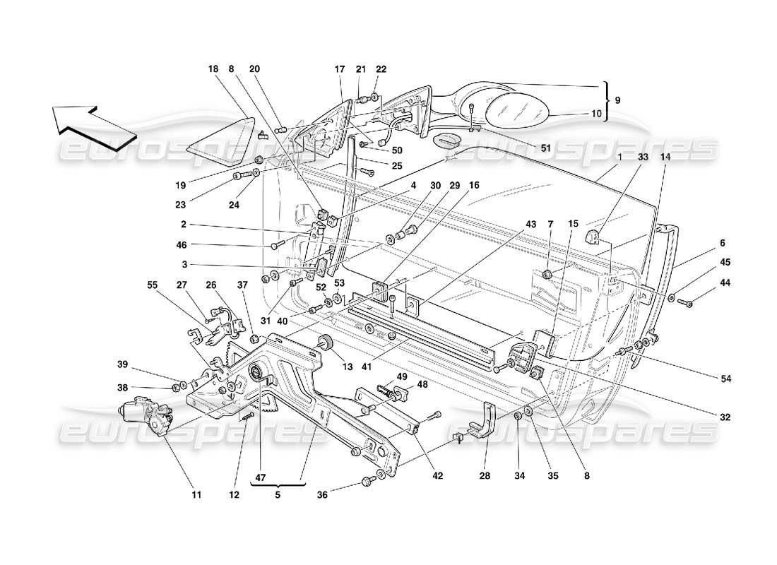 ferrari 550 maranello doors - power window and rearview mirror part diagram