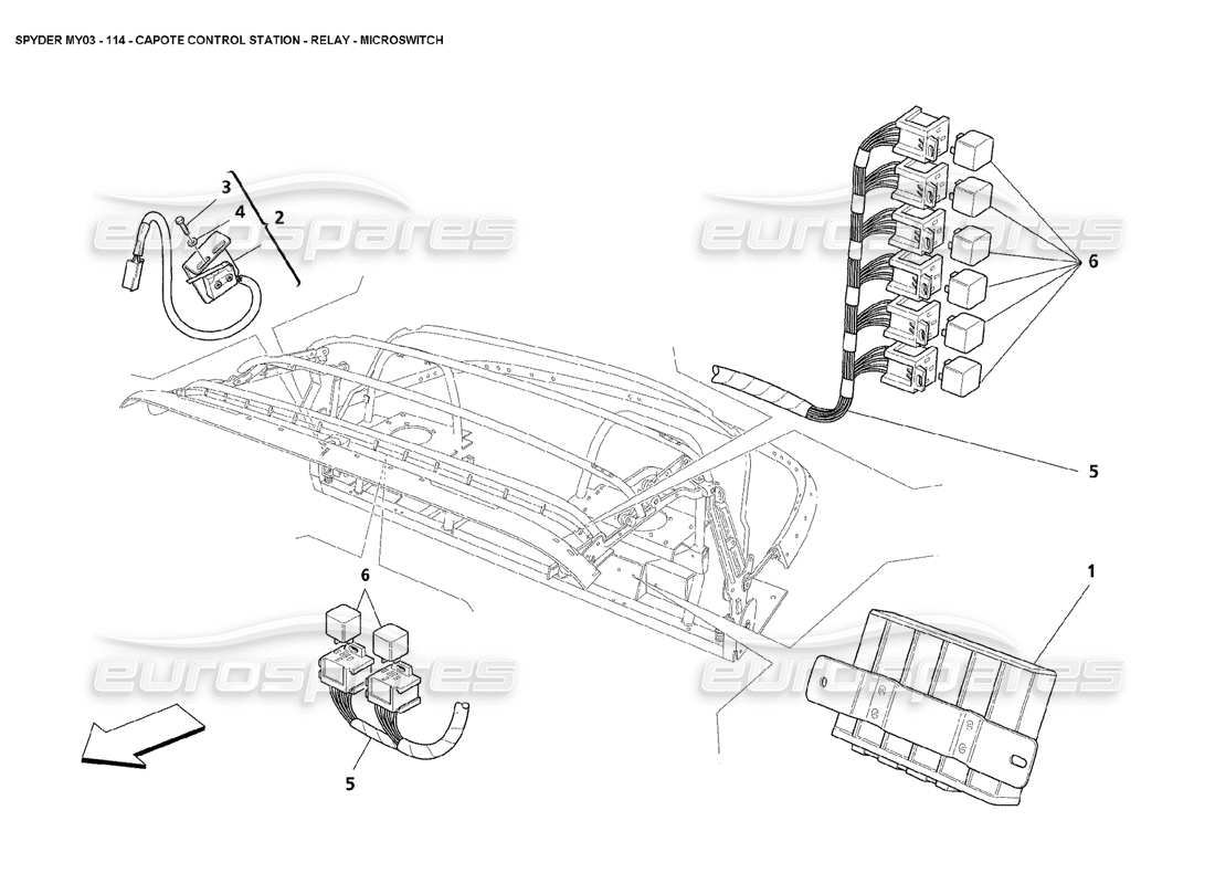 maserati 4200 spyder (2003) capote control station - relay - microswitch part diagram