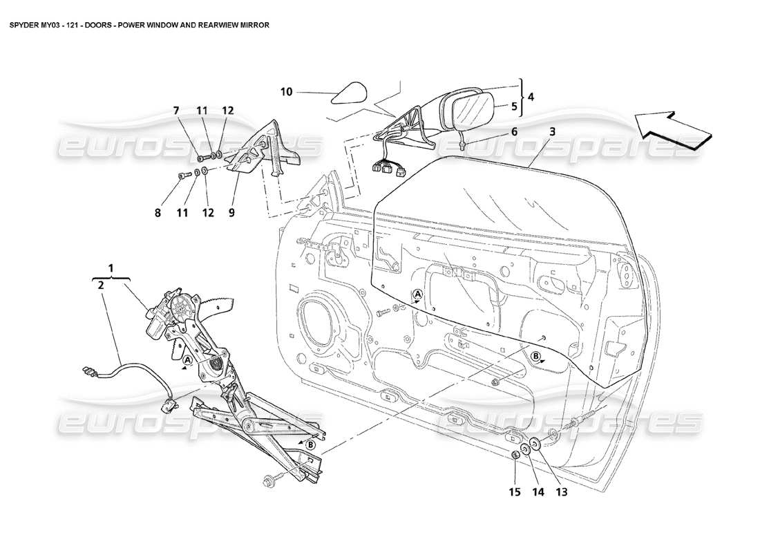 maserati 4200 spyder (2003) doors - power windows and rearview mirror part diagram