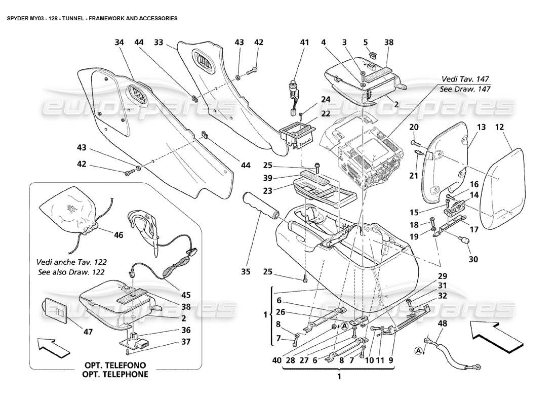 maserati 4200 spyder (2003) tunnel - framework accessories part diagram