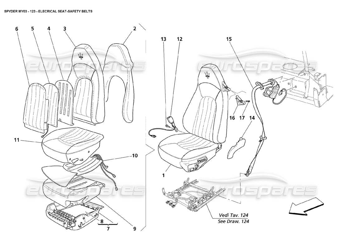 maserati 4200 spyder (2003) electrical seat - safety belt part diagram