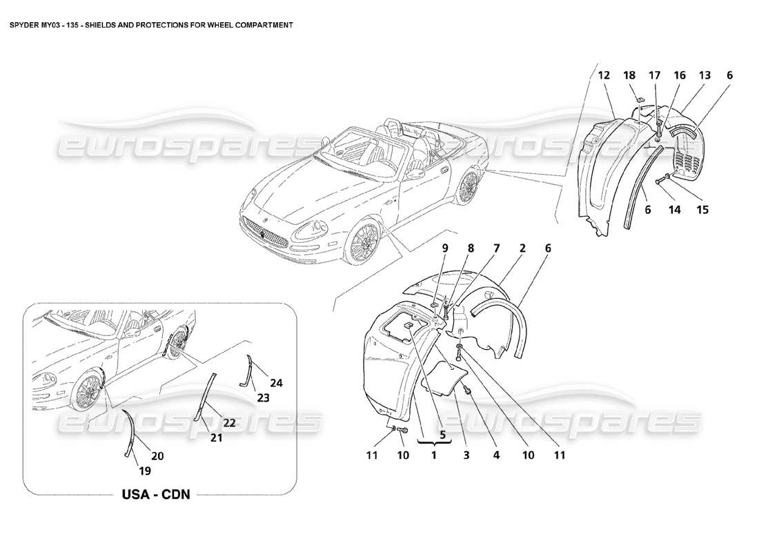 maserati 4200 spyder (2003) shields and protections for wheel compartment part diagram