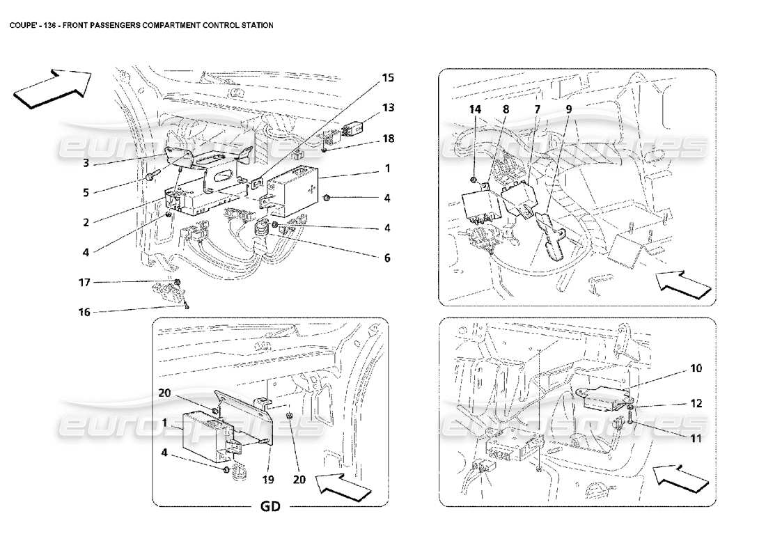 maserati 4200 coupe (2002) front passengers compartment control station part diagram