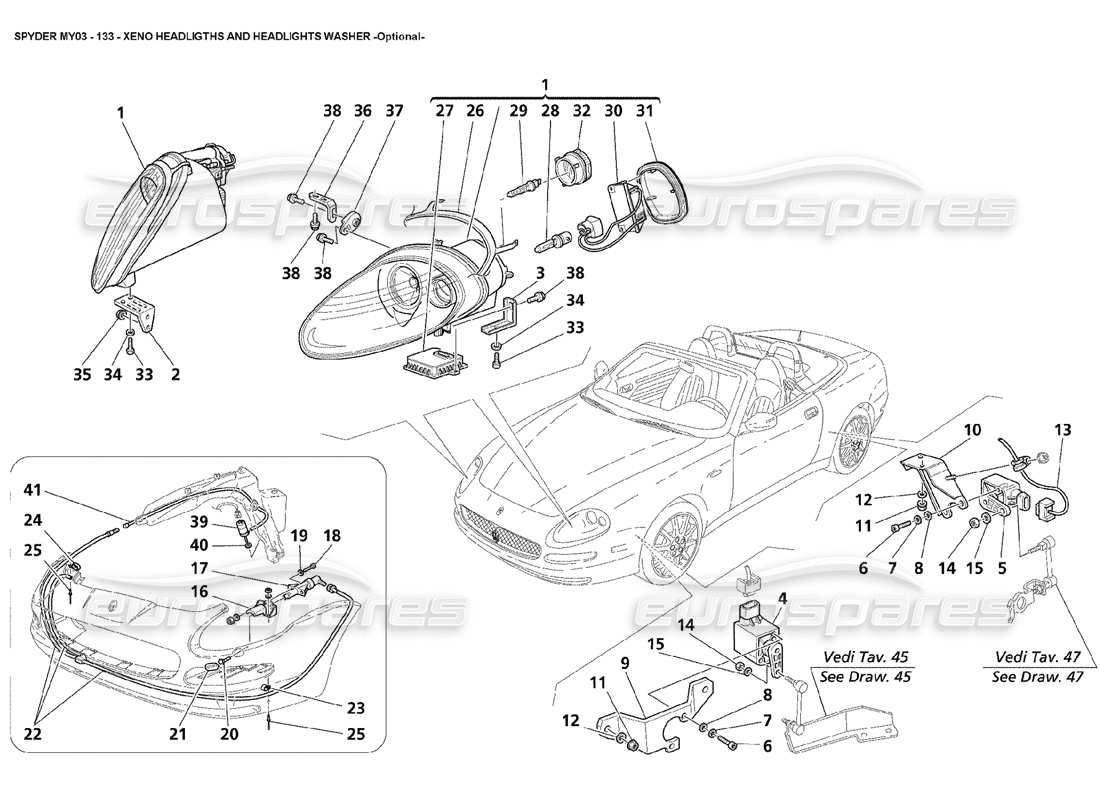 maserati 4200 spyder (2003) xeno headlights and headlights washers - optional part diagram