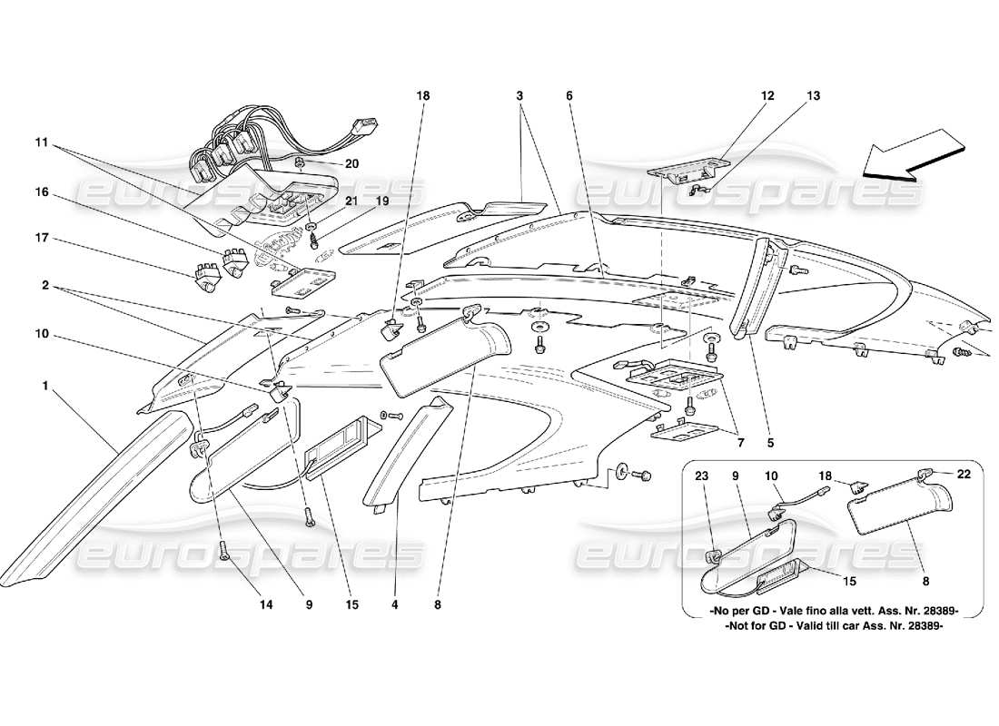 ferrari 456 m gt/m gta roof panel upholstery and accessories part diagram