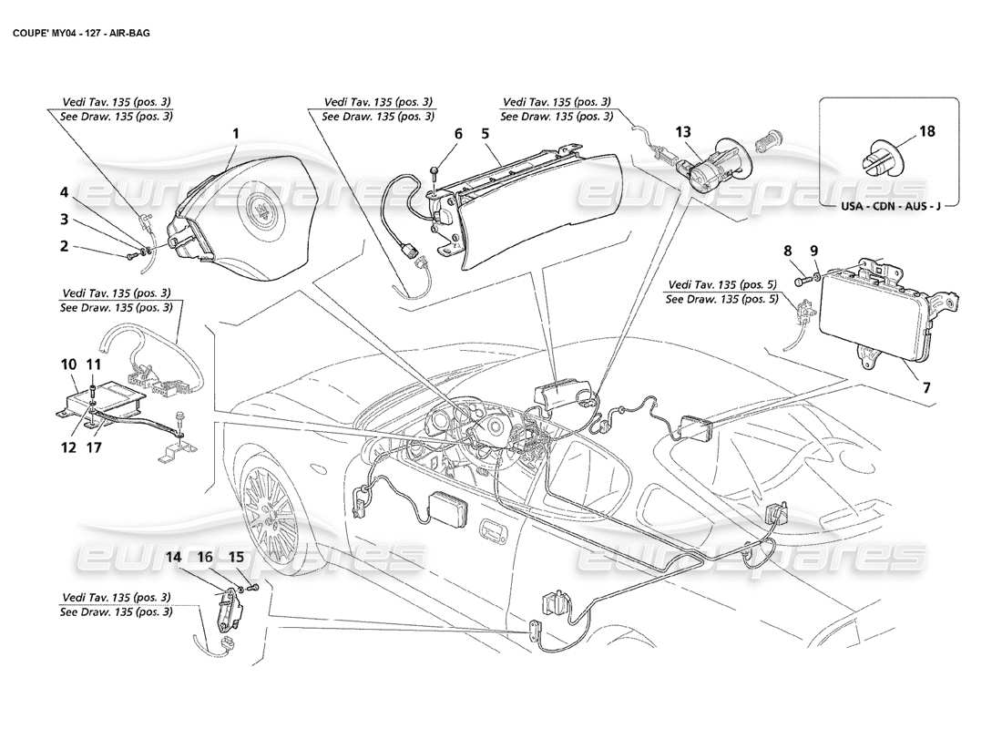 maserati 4200 coupe (2004) air-bags part diagram