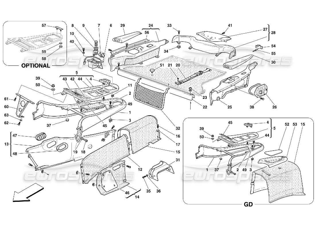 ferrari 550 maranello tunnel - inner trims part diagram