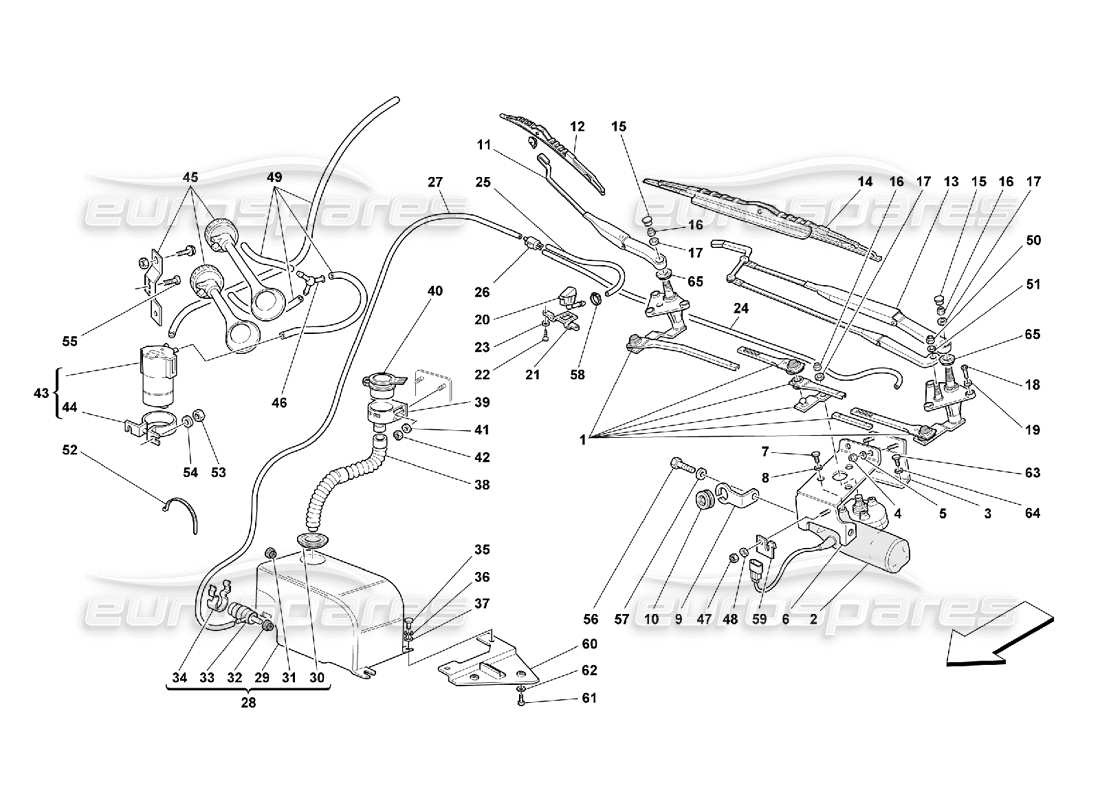 ferrari 550 maranello windscreen wiper, windscreen washer and horns part diagram