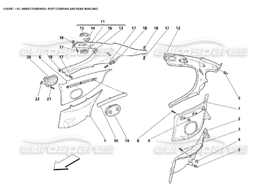 maserati 4200 coupe (2002) inner coverings - post covering and rear moulding part diagram